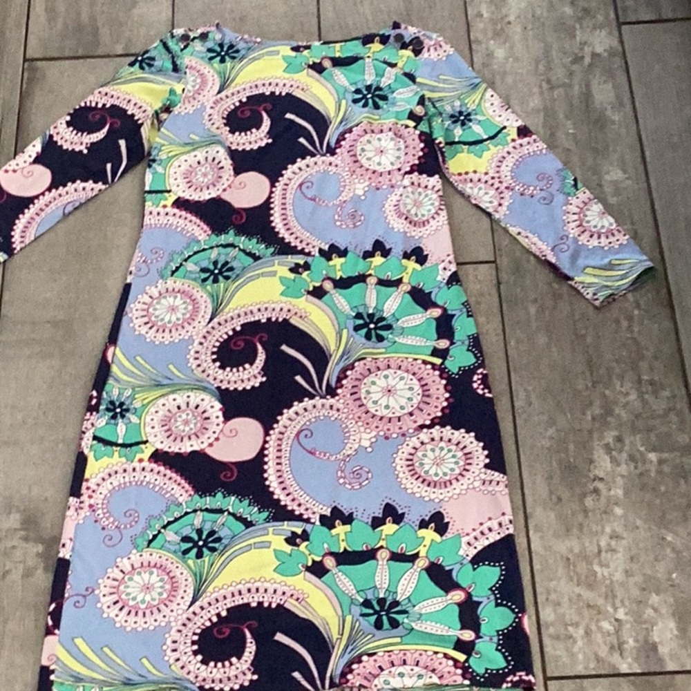 Talbots Multi Color Pattern Dress With Button On … - image 1